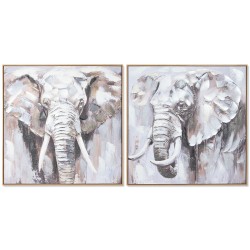 Quadro Home ESPRIT Bianco Marrone Grigio Elefante Coloniale 80 x 3,5 x 80 cm (2 Unità)