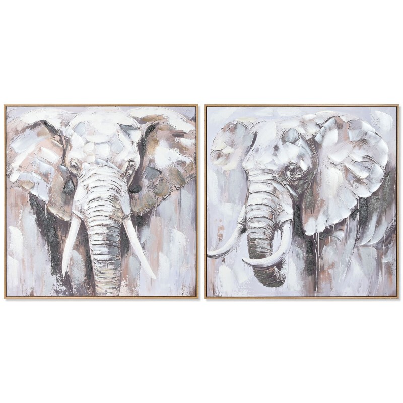 Quadro Home ESPRIT Bianco Marrone Grigio Elefante Coloniale 80 x 3,5 x 80 cm (2 Unità) Quadro Home ESPRIT Bianco Marrone Grigio Elefante Coloniale 80 x 3,5 x 80 cm (2 Unità)