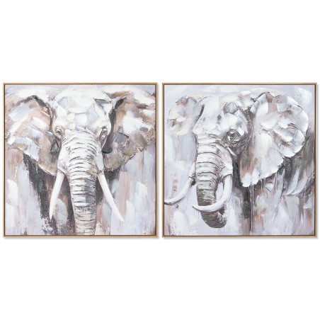 Quadro Home ESPRIT Bianco Marrone Grigio Elefante Coloniale 80 x 3,5 x 80 cm (2 Unità)