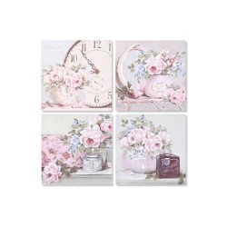 Quadro Home ESPRIT Verde Rosa Rose Romantico 60 x 3 x 60 cm (4 Unità)