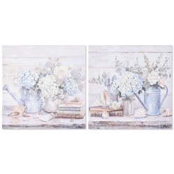 Quadro Home ESPRIT Azzurro Grigio Shabby Chic Ortensia 60 x 3 x 60 cm (2 Unità)