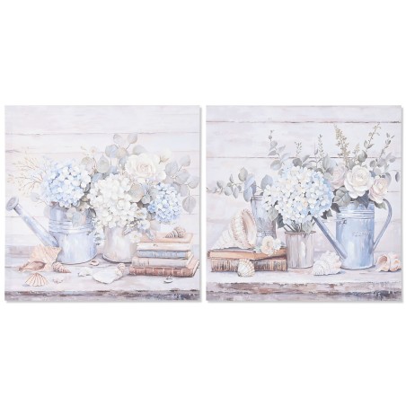 Quadro Home ESPRIT Azzurro Grigio Shabby Chic Ortensia 60 x 3 x 60 cm (2 Unità)