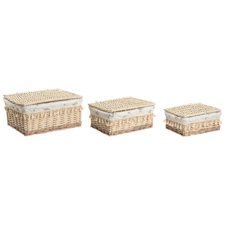 Cesto per i Panni Sporchi Home ESPRIT Naturale vimini Shabby Chic 42 x 33 x 20 cm 3 Pezzi