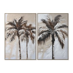 Quadro Home ESPRIT Marrone Beige Dorato polistirene Tela Palme Tropicale (2 Unità)