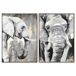 Quadro DKD Home Decor Bianco Nero Grigio Dorato Elefante Coloniale 100 x 4 x 140 cm (2 Unità)