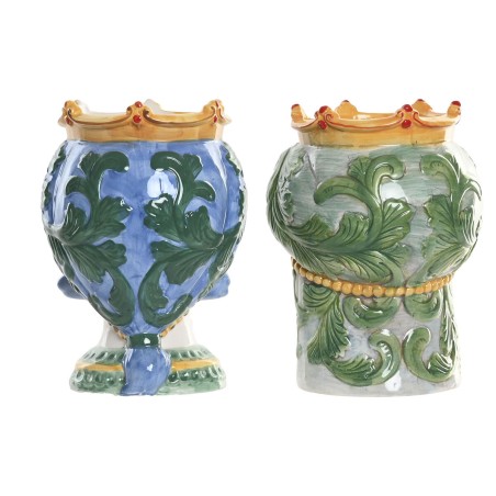 Vaso Home ESPRIT Verde Multicolore Porcellana 15 x 15 x 26.5 cm (2 Unità)