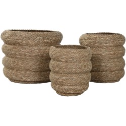 Vaso Home ESPRIT Marrone Fibra Città 42 x 42 x 39 cm (3 Pezzi)