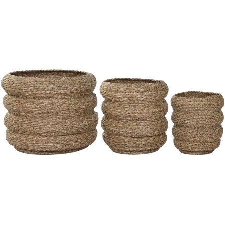 Vaso Home ESPRIT Marrone Fibra Città 42 x 42 x 39 cm (3 Pezzi)