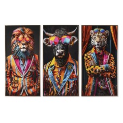 Quadro Home ESPRIT Giallo Azzurro Nero Rosa Animale Moderno Laccato 50 x 4 x 100 cm (3 Unità)