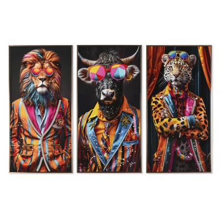 Quadro Home ESPRIT Giallo Azzurro Nero Rosa Animale Moderno Laccato 50 x 4 x 100 cm (3 Unità)