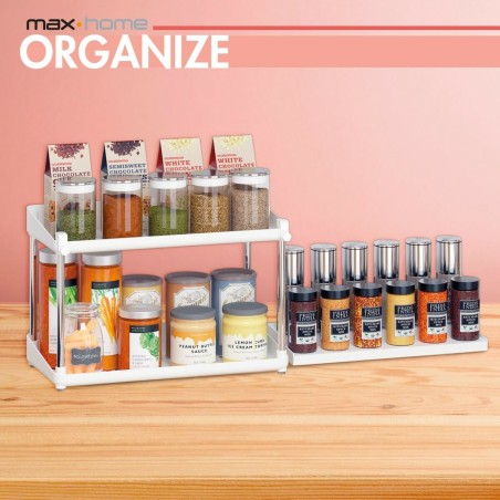 Contenitore per Sistemare per Mobile da Cucina Max Home Bianco 2 Mensole 2 Unità 37,5 x 25,5 x 19 cm