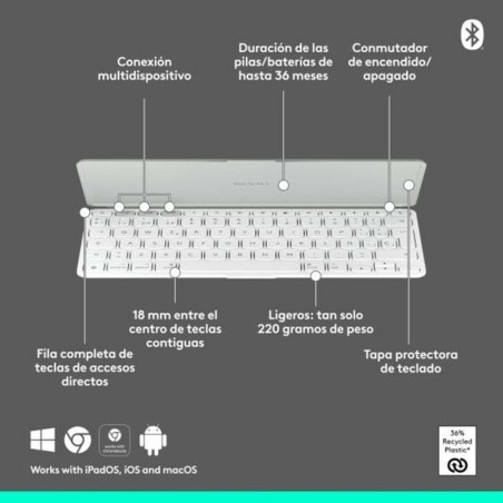 Tastiera Bluetooth Logitech 920-013011 Qwerty in Spagnolo Grigio Bianco/Grigio