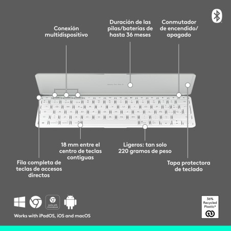 Tastiera Bluetooth Logitech 920-013011 Qwerty in Spagnolo Grigio Bianco/Grigio