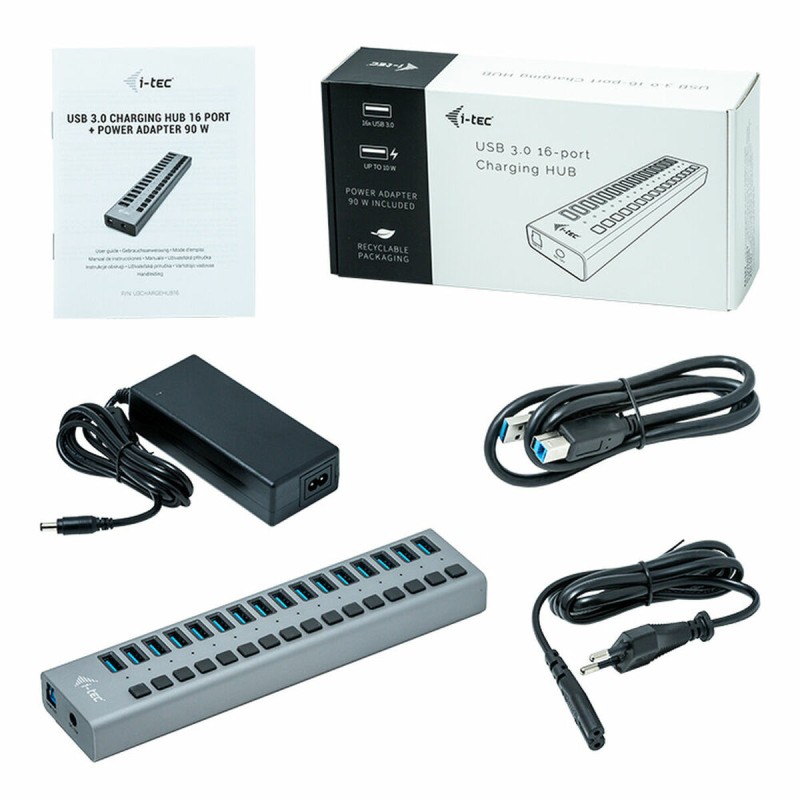 Hub USB i-Tec U3CHARGEHUB16 Grigio 90 W Hub USB i-Tec U3CHARGEHUB16 Grigio 90 W