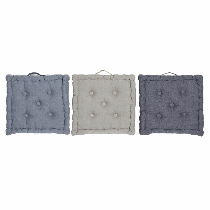Cuscino DKD Home Decor Da terreno Azzurro Grigio Cotone Blu Marino (3 pcs) (38 x 38 x 8 cm)