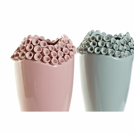 Vaso DKD Home Decor Rosa Turchese Gres Mediterraneo (2 pcs) (19 x 19 x 33 cm)