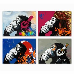 Quadro DKD Home Decor Musica Scimmia Moderno (70 x 1,8 x 50 cm) (4 Unità)