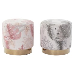 Poggiapiedi DKD Home Decor Grigio Dorato Legno Poliestere Corallo Tropicale Foglia della pianta (35 x 35 x 35 cm) (2 Unità)