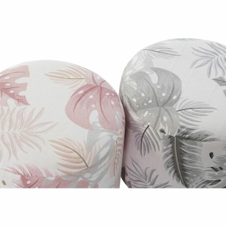 Poggiapiedi DKD Home Decor Grigio Dorato Legno Poliestere Corallo Tropicale Foglia della pianta (35 x 35 x 35 cm) (2 Unità)