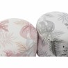 Poggiapiedi DKD Home Decor Grigio Dorato Legno Poliestere Corallo Tropicale Foglia della pianta (35 x 35 x 35 cm) (2 Unità)