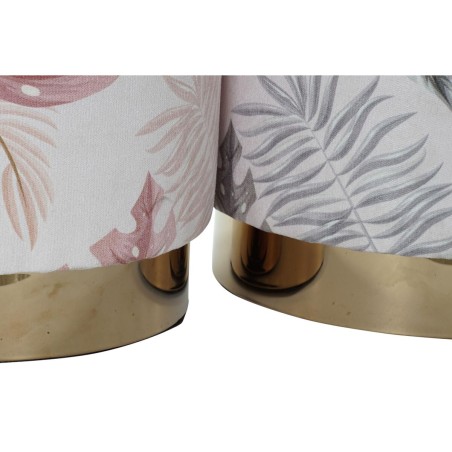 Poggiapiedi DKD Home Decor Grigio Dorato Legno Poliestere Corallo Tropicale Foglia della pianta (35 x 35 x 35 cm) (2 Unità)