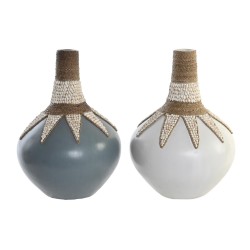 Vaso DKD Home Decor Azzurro Bianco Bambù Conchiglie (30 x 30 x 40 cm) (2 Unità)