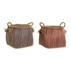 Cestino DKD Home Decor Naturale Rosso Azzurro Fibra naturale (31 x 31 x 30 cm) (2 Unità)