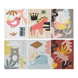 Quadro DKD Home Decor Animals Tela Per bambini animali (30 x 1,8 x 40 cm) (6 Unità)