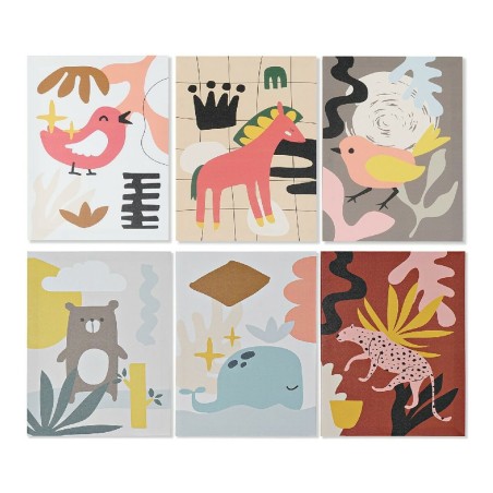 Quadro DKD Home Decor Animals Tela Per bambini animali (30 x 1,8 x 40 cm) (6 Unità)