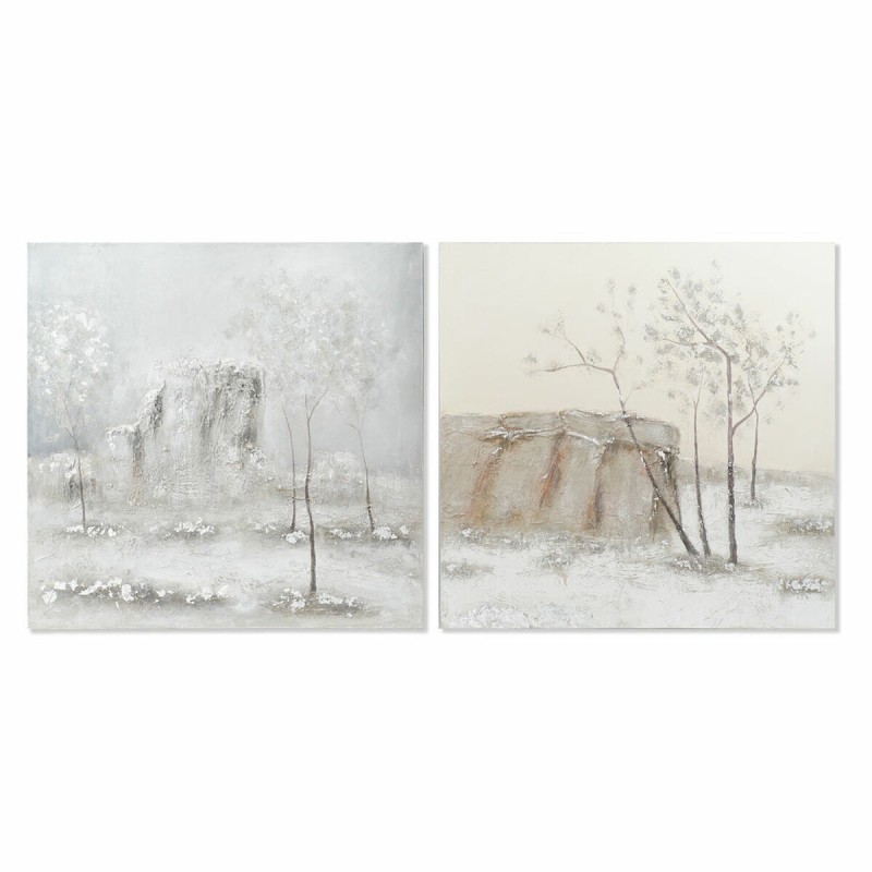 Quadro DKD Home Decor Tela 100 x 3,8 x 100 cm Alberi Cottage (2 Unità) Quadro DKD Home Decor Tela 100 x 3,8 x 100 cm Alberi Cottage (2 Unità)