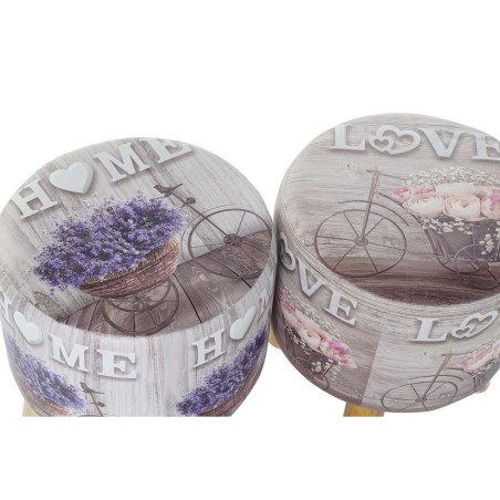 Poggiapiedi DKD Home Decor Grigio Bicicletta Rosa Lilla PU Pino (30 x 30 x 30 cm) (2 Unità) (30 x 30 x 32 cm)