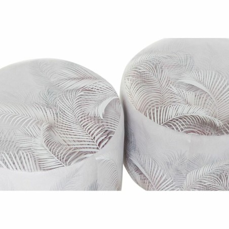 Poggiapiedi DKD Home Decor Grigio PU Pino Tropicale (30 x 30 x 30 cm) (2 Unità) (30 x 30 x 32 cm)
