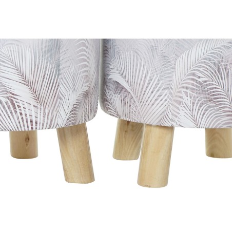 Poggiapiedi DKD Home Decor Grigio PU Pino Tropicale (30 x 30 x 30 cm) (2 Unità) (30 x 30 x 32 cm)
