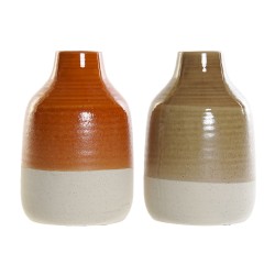 Vaso DKD Home Decor Porcellana Marrone Arancio (2 Unità) (17 x 17 x 27 cm)