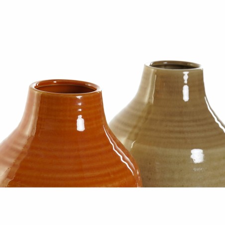 Vaso DKD Home Decor Porcellana Marrone Arancio (2 Unità) (17 x 17 x 27 cm)