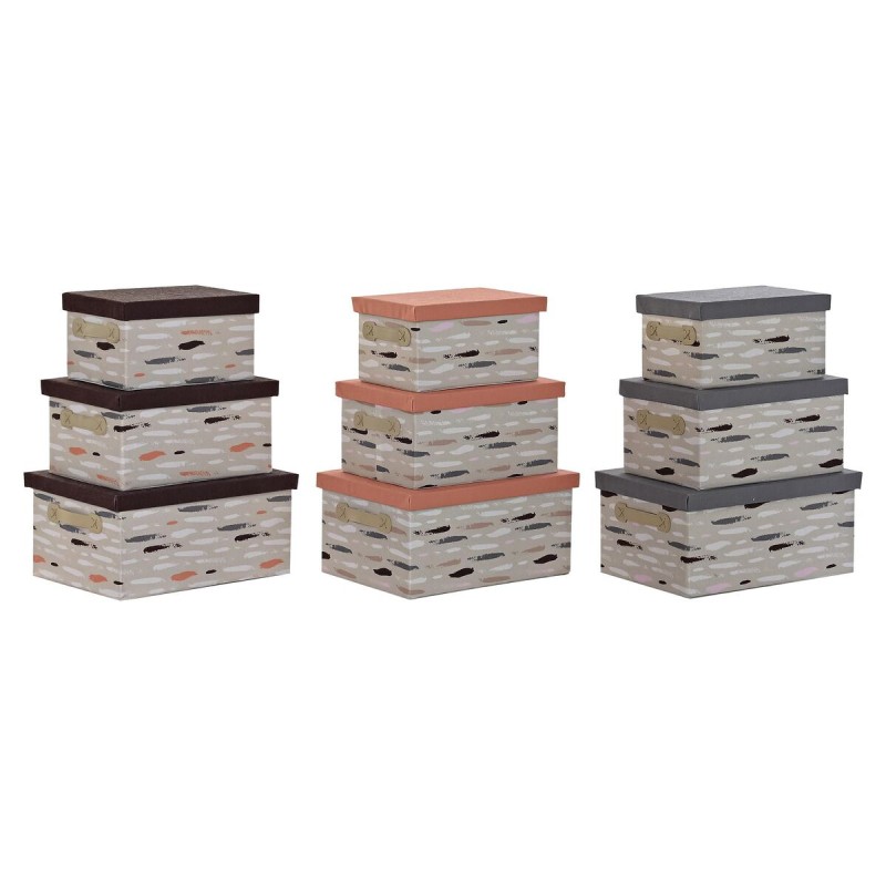 Set di Scatole per Sistemare Impilabili DKD Home Decor Marrone Grigio Arancio 40 x 30 x 20 cm Set di Scatole per Sistemare Impilabili DKD Home Decor Marrone Grigio Arancio 40 x 30 x 20 cm