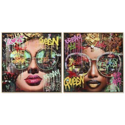 Quadro Home ESPRIT Nero Moderno chica Laccato 82 x 4 x 82 cm (2 Unità)