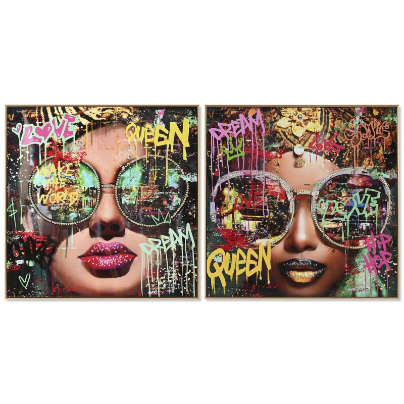 Quadro Home ESPRIT Nero Moderno chica Laccato 82 x 4 x 82 cm (2 Unità)