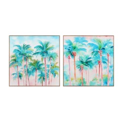Quadro Home ESPRIT Azzurro Rosso Verde Blu cielo Palme Tropicale 80 x 3,5 x 80 cm (2 Unità)