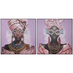 Quadro Home ESPRIT Malva Moderno Africana 102 x 4,5 x 102 cm (2 Unità)
