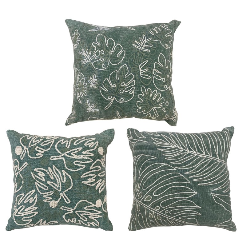 Cuscino DKD Home Decor Bianco Verde Fiori Tropicale (40 x 15 x 40 cm) (3 Unità)