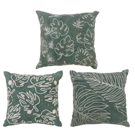 Cuscino DKD Home Decor Bianco Verde Fiori Tropicale (40 x 15 x 40 cm) (3 Unità)