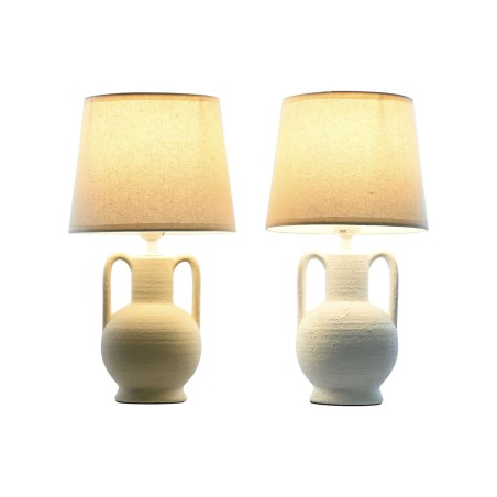 Lampada da tavolo Home ESPRIT Bianco Beige Ceramica 50 W 220 V (2 Unità)