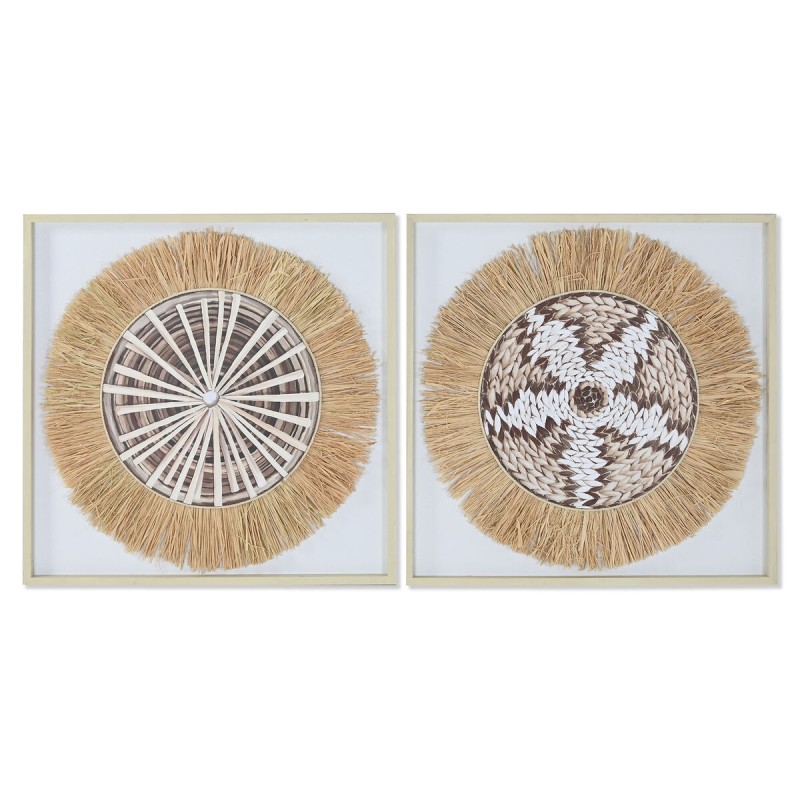 Tela Home ESPRIT Bianco Naturale Boho 60 x 3 x 60 cm (2 Unità) Tela Home ESPRIT Bianco Naturale Boho 60 x 3 x 60 cm (2 Unità)