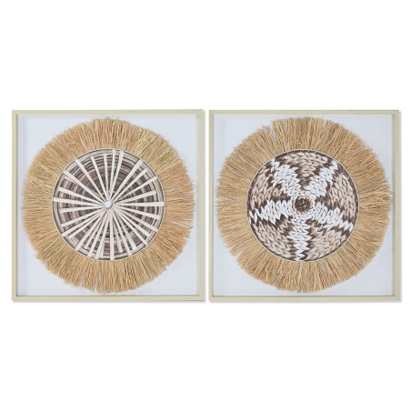 Tela Home ESPRIT Bianco Naturale Boho 60 x 3 x 60 cm (2 Unità)