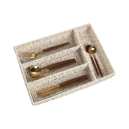 Vassoio Portaposate Home ESPRIT Bianco Naturale Bambù 34 x 24 x 6 cm