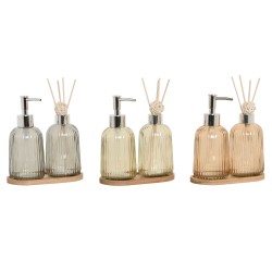 Set da Bagno Home ESPRIT Grigio Arancio Ambra Bambù Cristallo 3 Pezzi
