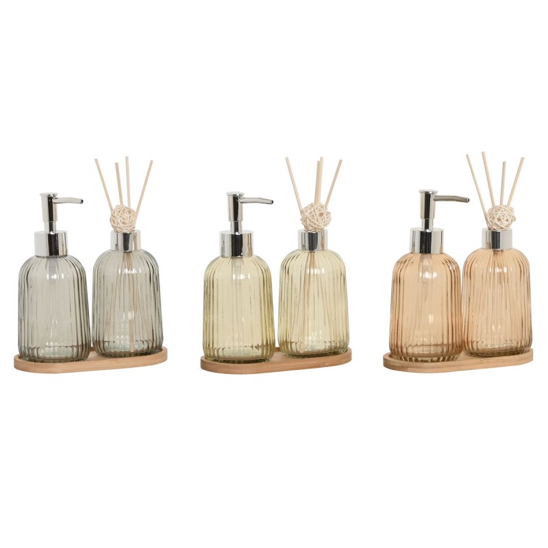 Set da Bagno Home ESPRIT Grigio Arancio Ambra Bambù Cristallo 3 Pezzi Set da Bagno Home ESPRIT Grigio Arancio Ambra Bambù Cristallo 3 Pezzi