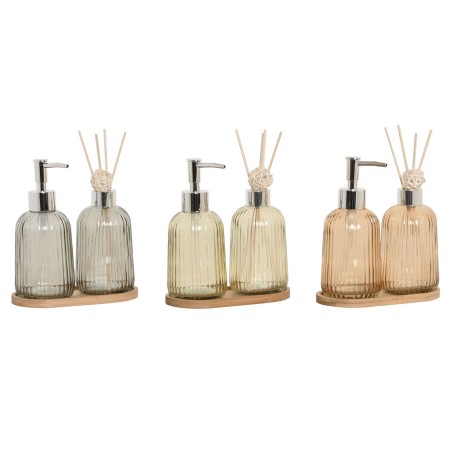 Set da Bagno Home ESPRIT Grigio Arancio Ambra Bambù Cristallo 3 Pezzi