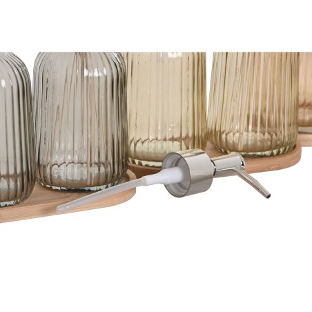 Set da Bagno Home ESPRIT Grigio Arancio Ambra Bambù Cristallo 3 Pezzi